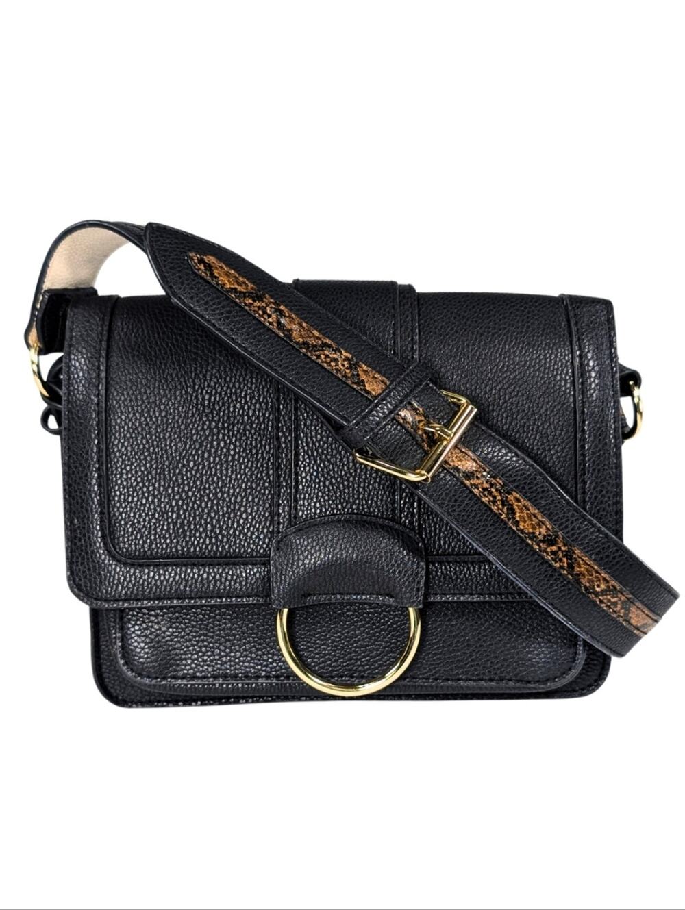 Sammy Black Pebbled Faux Leather Flap Small Crossbody Caia Purse